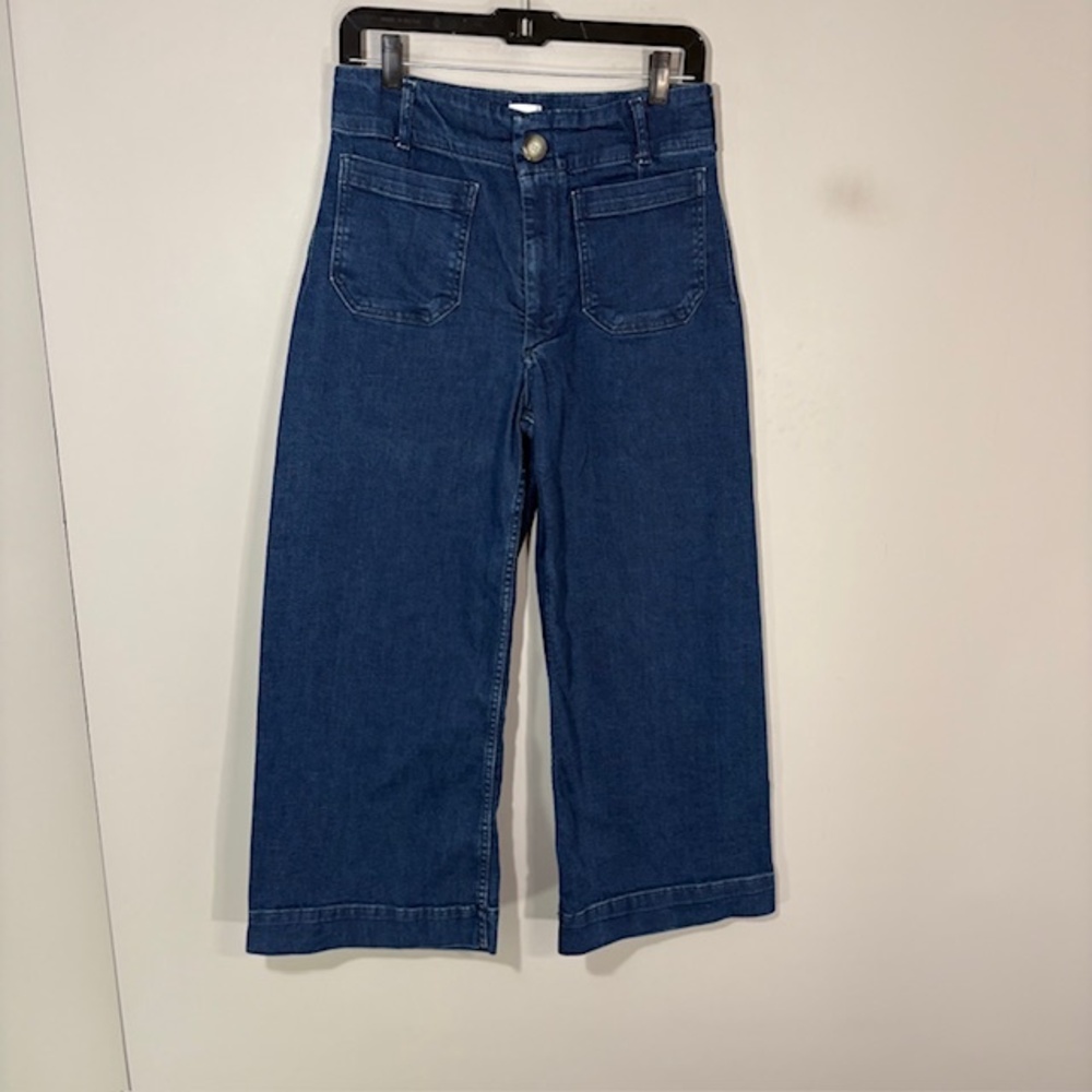 Maeve The Colette Jeans Womens 27P Blue Med Wash High Rise Crop Wide Leg Denim
